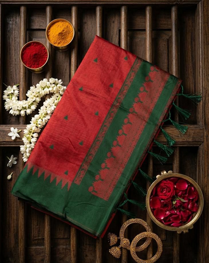 Precious Maroon Cotton Silk Saree With Designer Blouse Piece