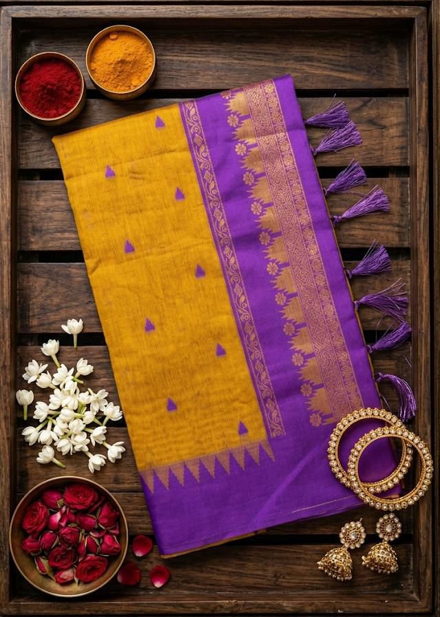 Exquisite Mustard Cotton Silk Saree With Skinny Blouse Piece