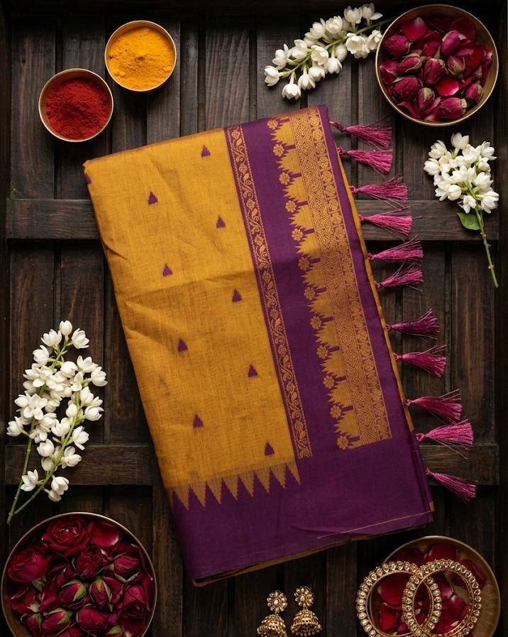 Divine Mustard Cotton Silk Saree With Demure Blouse Piece