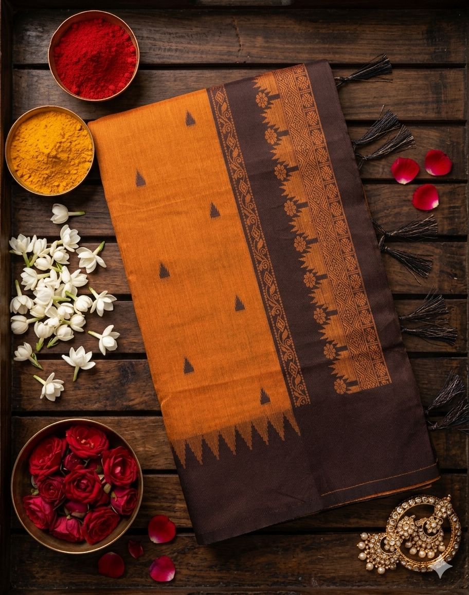 Ideal Orange Cotton Silk Saree With Resplendent Blouse Piece