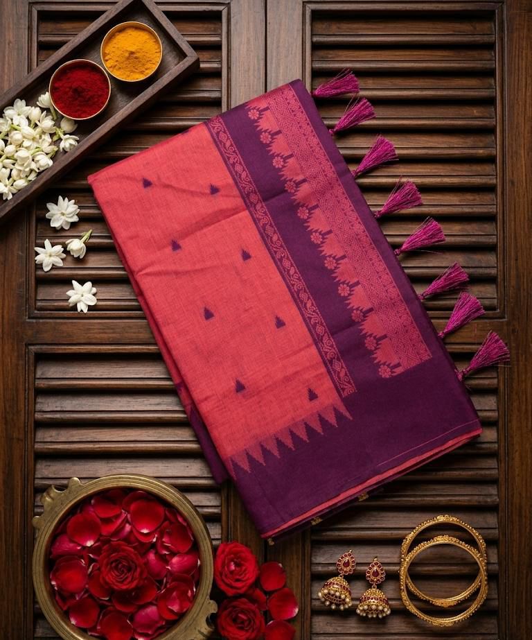 Effulgent Pink Cotton Silk Saree With Artistic Blouse Piece