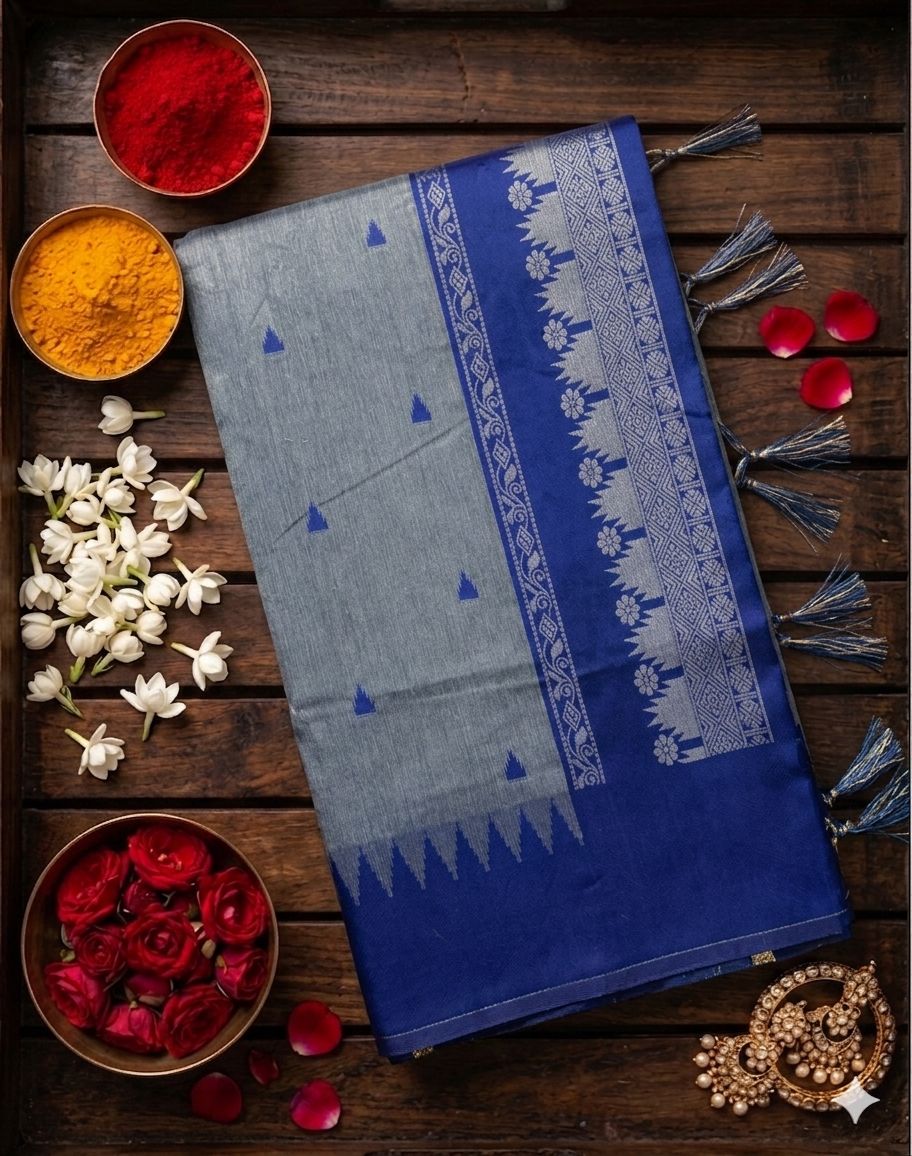 Charming Sky Cotton Silk Saree With Refreshing Blouse Piece