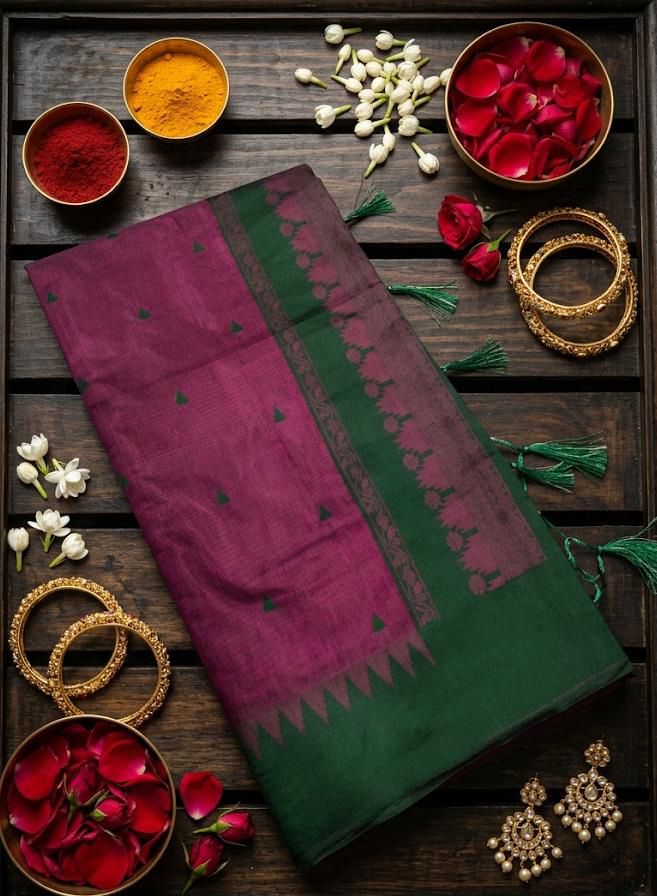 Flaunt Wine Cotton Silk Saree With Zephyr Blouse Piece