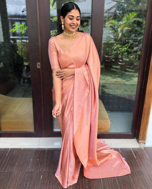 Divine Pink Soft Silk Saree With Tempting Blouse Piece - Mameraa