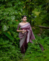 Snazzy Brown Soft Silk Saree with Tempting Blouse Piece