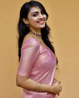 An Insanely Baby Pink Soft Silk Saree with Fairytale Blouse Piece