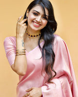 An Insanely Baby Pink Soft Silk Saree with Fairytale Blouse Piece