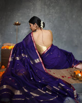 Fantabulous Navy Blue Cotton Silk Saree With Embellished Blouse Piece