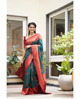 Felicitous Rama Soft Silk Saree With Transcendent Blouse Piece