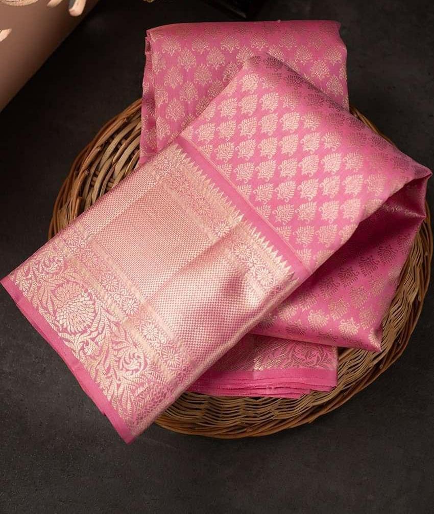 Stylish Pink Soft Silk Saree With Unique Blouse Piece