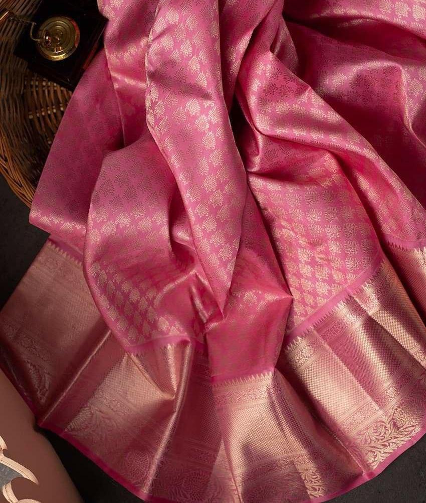 Stylish Pink Soft Silk Saree With Unique Blouse Piece