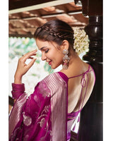 Stunning Purple Banarasi Silk Saree With Lovely Blouse Piece