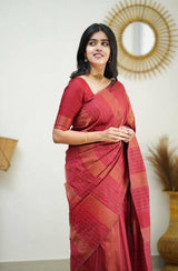 Traditional Red Soft Silk Saree With Twirling Blouse Piece
