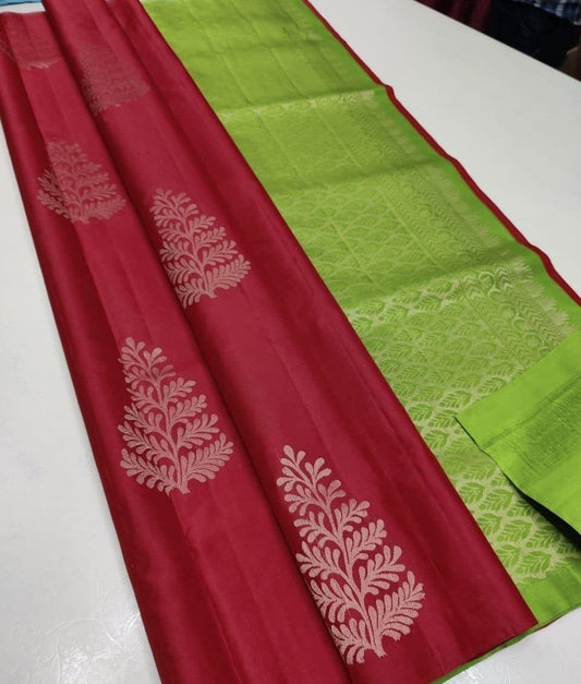 Surpassing Red Soft Silk Saree With Desiring Blouse Piece