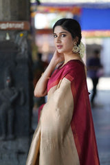 Ethnic Beige Soft Silk Saree With Breathtaking Blouse Piece