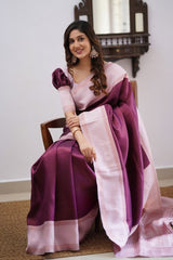 Entrancing Wine Soft Silk Saree With Stunner Blouse Piece