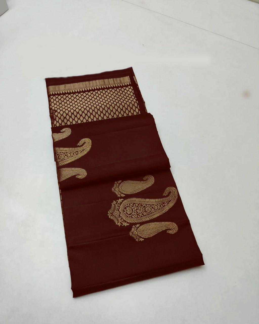 Jazzy Brown Soft Silk Saree With Prominent Blouse Piece