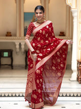 Ideal Red Soft Banarasi Silk Saree With Dalliance Blouse Piece
