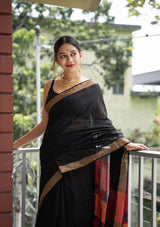 Fairytale Black Cotton Silk Saree With Mesmeric Blouse Piece