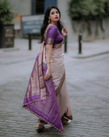 Flaunt Peach Soft Silk Saree With Intricate Blouse Piece