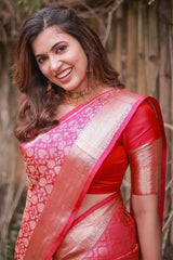 Divine Dark Pink Soft Silk Saree With Denouement Blouse Piece