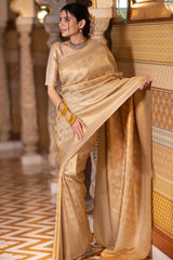 Arresting Beige Soft Silk Saree With Fantabulous Blouse Piece