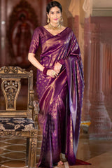 Artistic Purple Soft Silk Saree With Pulsating Blouse Piece