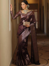 Adorning Purple Soft Silk Saree With Susurrous Blouse Piece