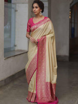 Divine Beige Soft Silk Saree With Marvellous Blouse Piece