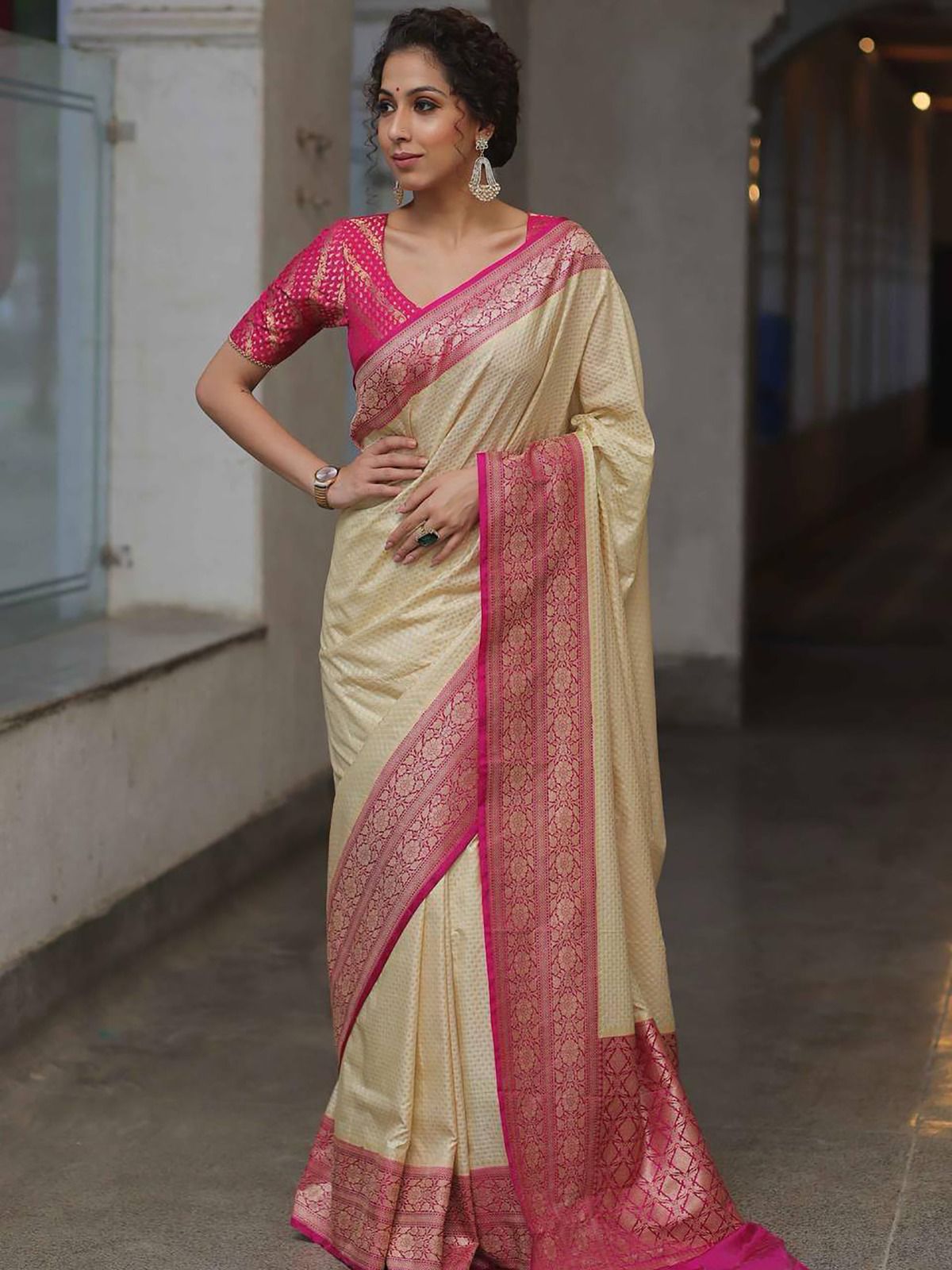 Divine Beige Soft Silk Saree With Marvellous Blouse Piece