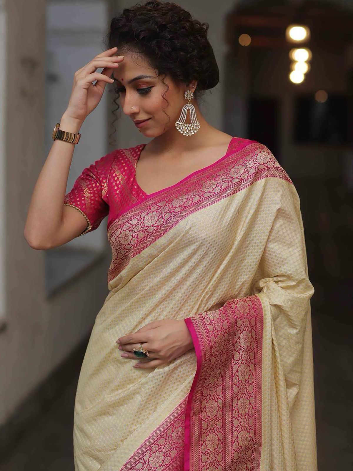 Divine Beige Soft Silk Saree With Marvellous Blouse Piece