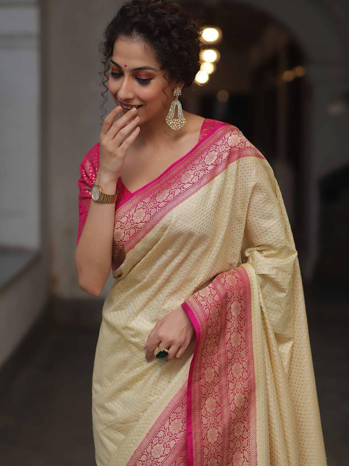 Divine Beige Soft Silk Saree With Marvellous Blouse Piece