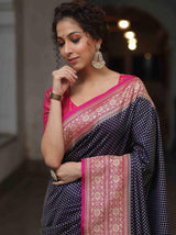 Imbrication Navy Blue Soft Silk Saree With Ornate Blouse Piece