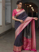 Imbrication Navy Blue Soft Silk Saree With Ornate Blouse Piece