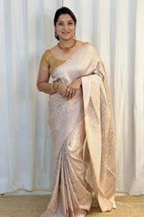 Cynosure Beige Soft Silk Saree With Glittering Blouse Piece