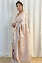 Cynosure Beige Soft Silk Saree With Glittering Blouse Piece