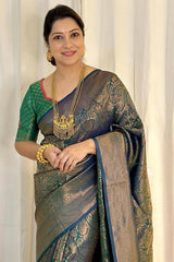 Scrumptious Dark Green Soft Silk Saree With Seraphic Blouse Piece