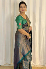 Scrumptious Dark Green Soft Silk Saree With Seraphic Blouse Piece