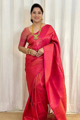 Adorable Dark Pink Soft Silk Saree With Splendiferous Blouse Piece