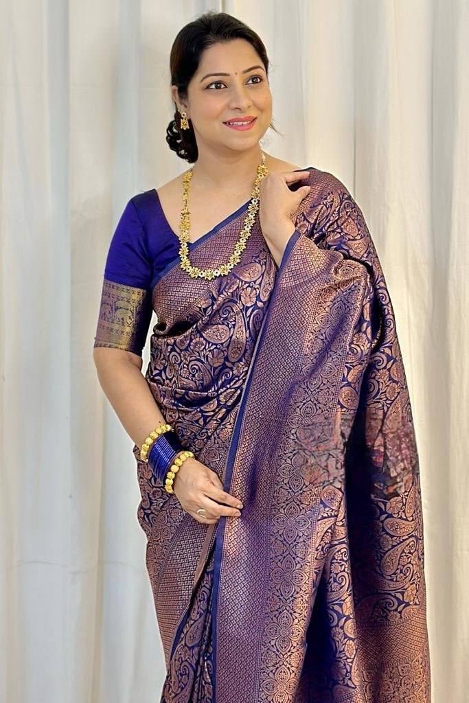 Eclat Navy Blue Soft Silk Saree With Fantabulous Blouse Piece