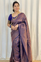 Eclat Navy Blue Soft Silk Saree With Fantabulous Blouse Piece