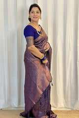 Eclat Navy Blue Soft Silk Saree With Fantabulous Blouse Piece