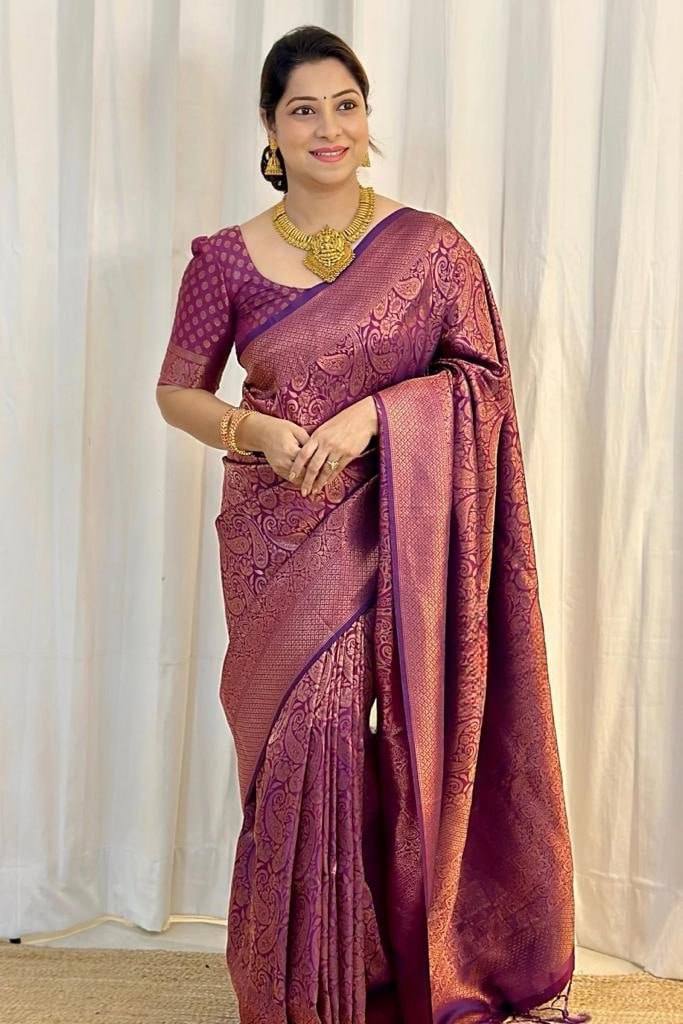 Scintilla Purple Soft Silk Saree With Supernal Blouse Piece