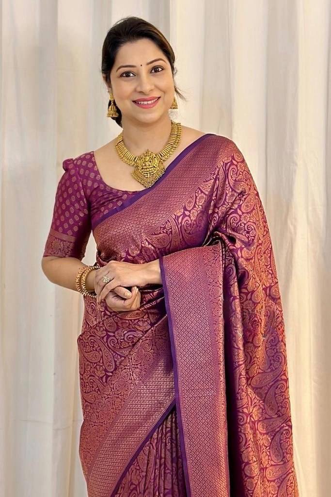 Scintilla Purple Soft Silk Saree With Supernal Blouse Piece