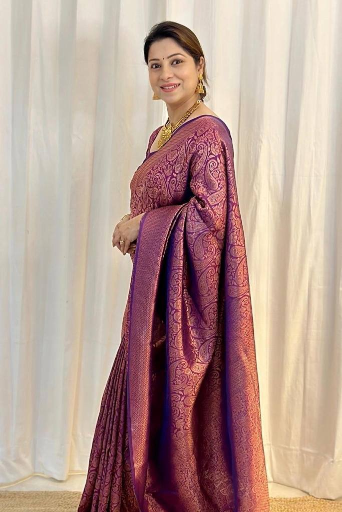 Scintilla Purple Soft Silk Saree With Supernal Blouse Piece