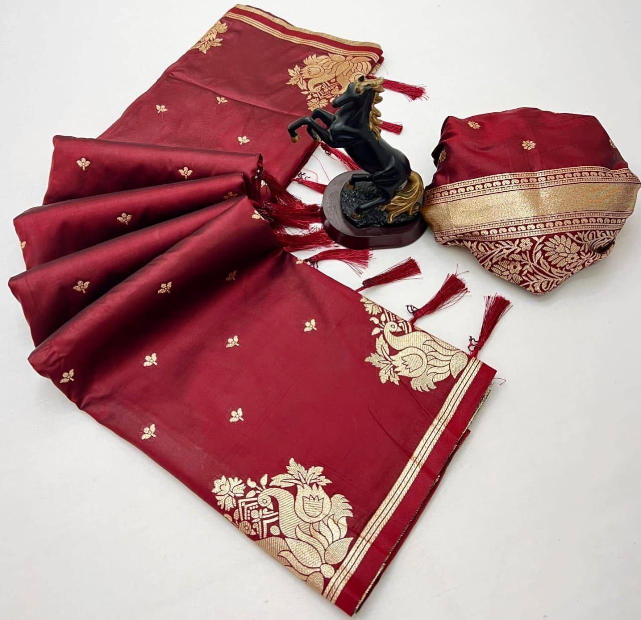 Flaunt Maroon Soft Silk Saree With Rhapsodic Blouse Piece