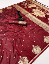 Flaunt Maroon Soft Silk Saree With Rhapsodic Blouse Piece