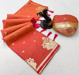 Admirable Peach Soft Silk Saree With Mesmerising Blouse Piece