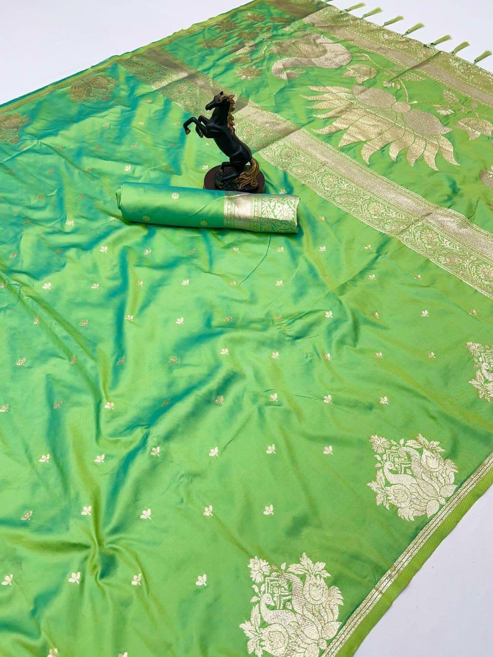 Ethnic Pista Soft Silk Saree With Demanding Blouse Piece