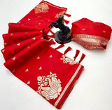 Elision Red Soft Silk Saree With Dissemble Blouse Piece